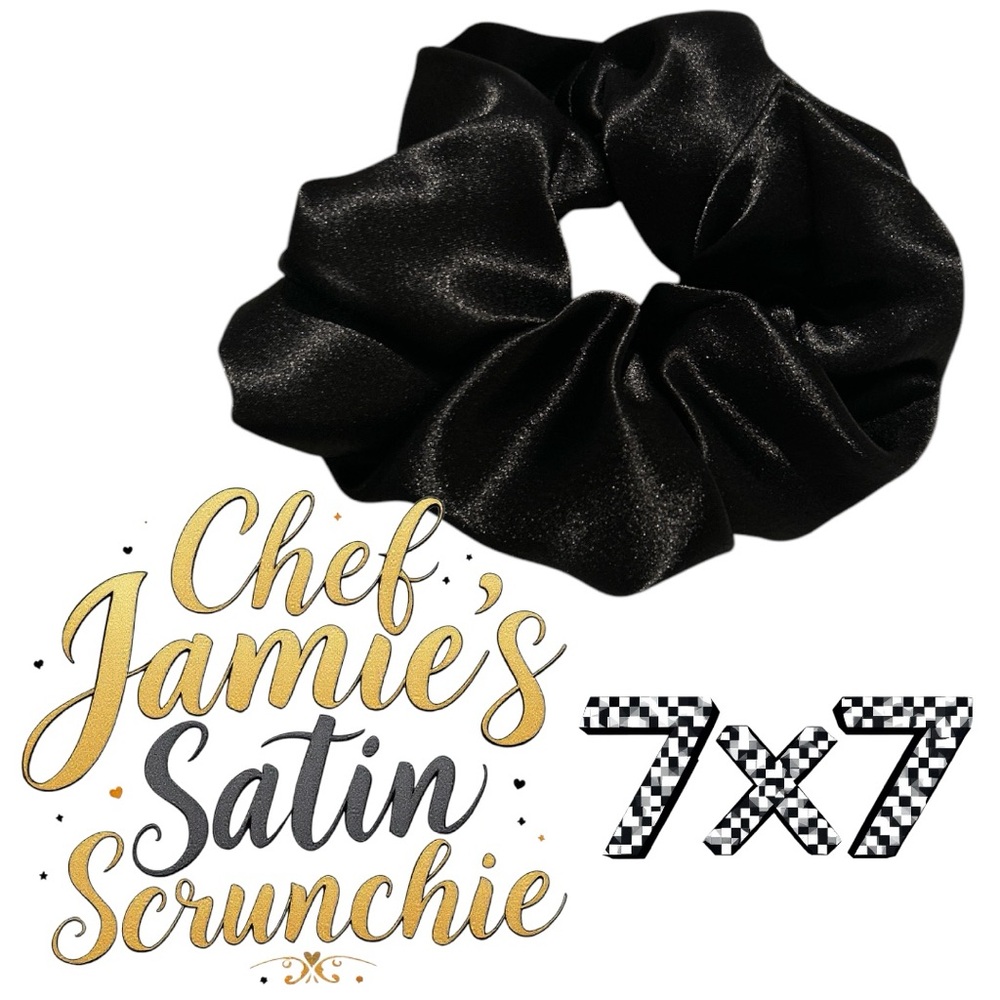 Black Satin Scrunchie size Large Hand Crafted by Chef Jamie 7x7